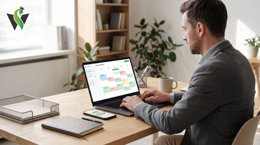 Business owner managing scheduled customer follow-ups using a CRM system