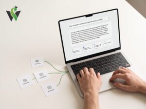 A laptop displaying an AI-generated search answer to illustrate how AI search works.